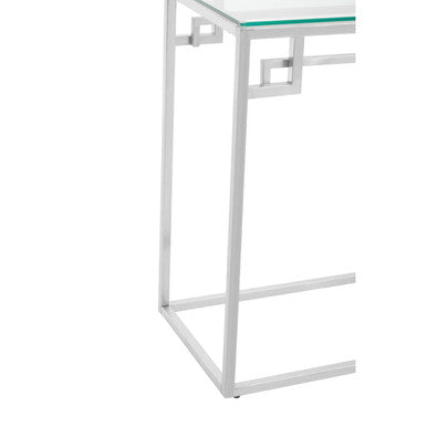 Close-up of the tempered glass top edge resting on the metal frame