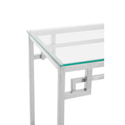 Close-up of the polished silver stainless steel frame and welded joint