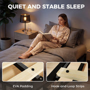 Quiet support feature graphic with close-ups of the EVA padding and hook-and-loop strips that hold the slats