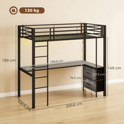 Loft bed dimensions diagram showing 200.6 cm long, 100.5 cm wide and 180 cm tall