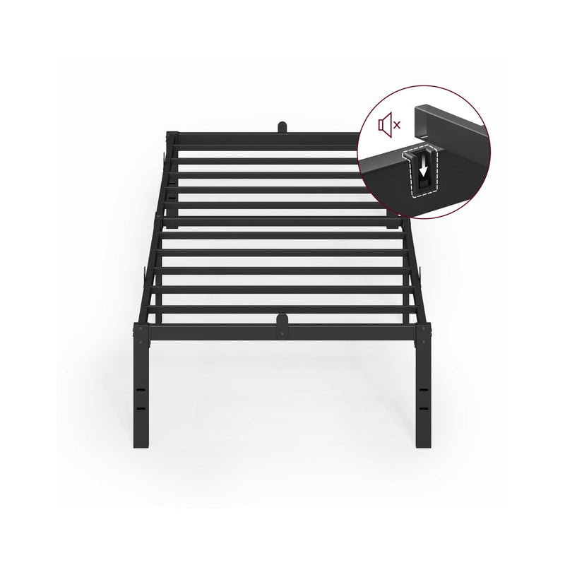 Vasagle single metal bed frame with under-bed storage, studio front angle view