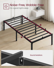 Close-up of steel slats and sound isolator joint on Vasagle bed frame