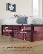 Under-bed storage space showing 35.5cm clearance with storage baskets and luggage
