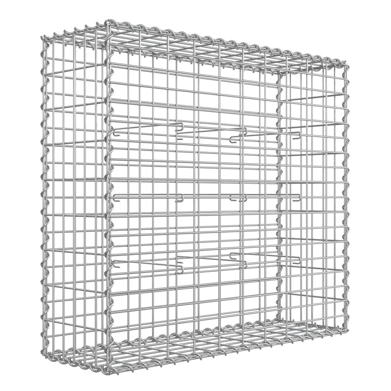 Studio shot of a single empty galvanised steel gabion cage