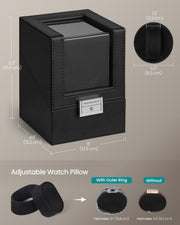 Watch winder box with built-in light showcasing the watch