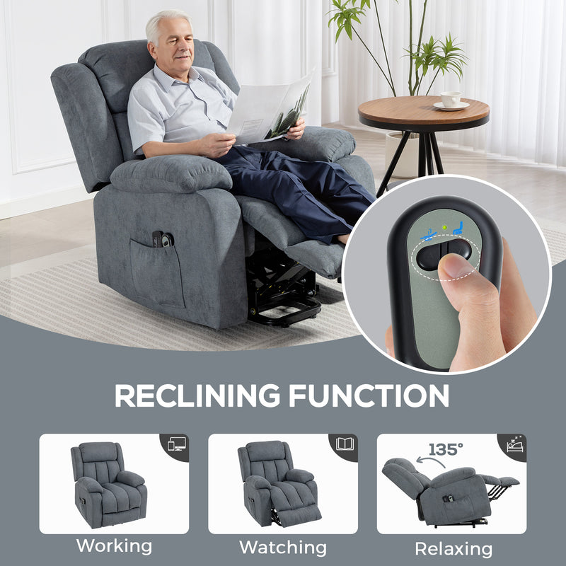 Electric Recliner Massage Chair with Lift Assist and Footrest for Elderly Support Grey