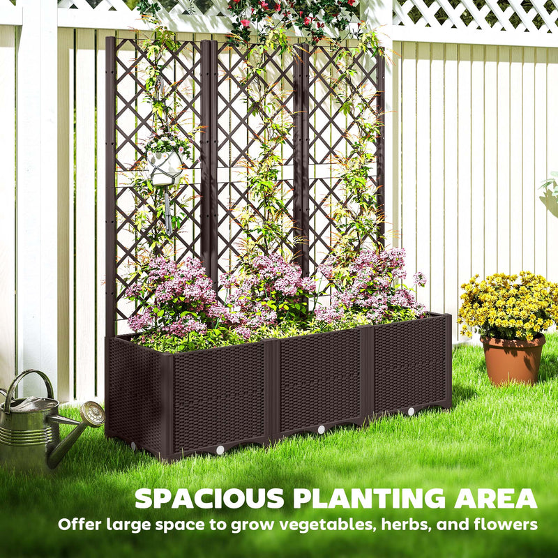 Brown Raised Garden Bed with Trellis and Drainage for Climbing Plants and Vegetables by Outsunny