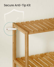 Dimensions diagram of the six-tier bamboo storage shelf