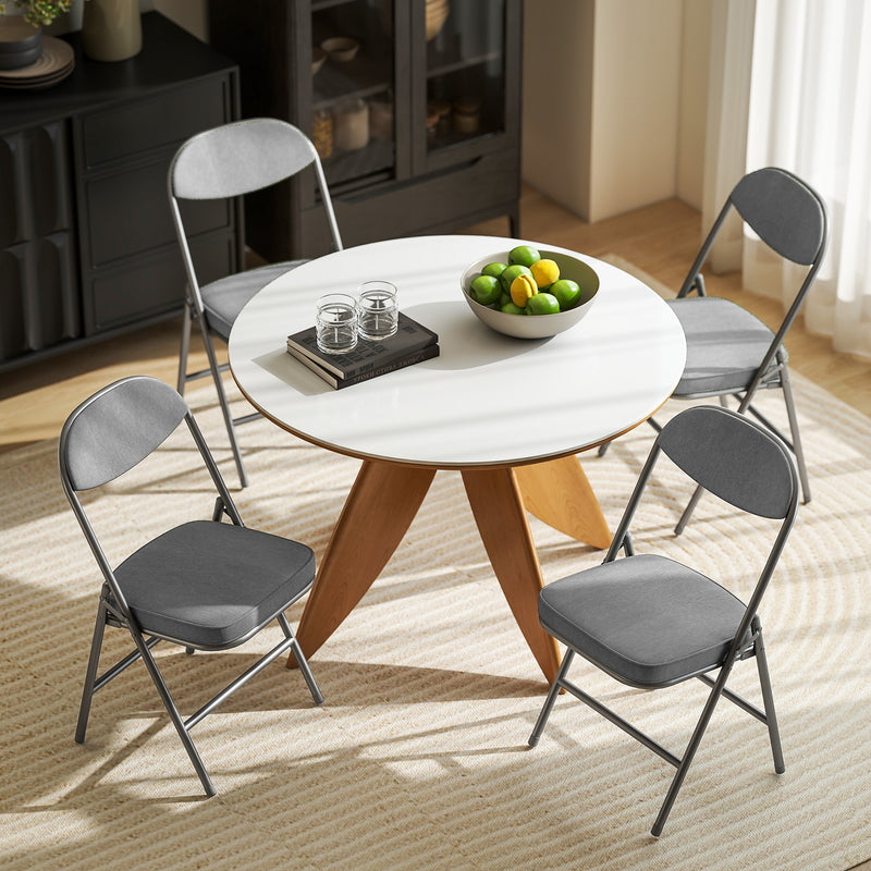 Folding Chairs Set of 4 for Extra Comfortable Guest Seating with Padded Corduroy Grey Homcom