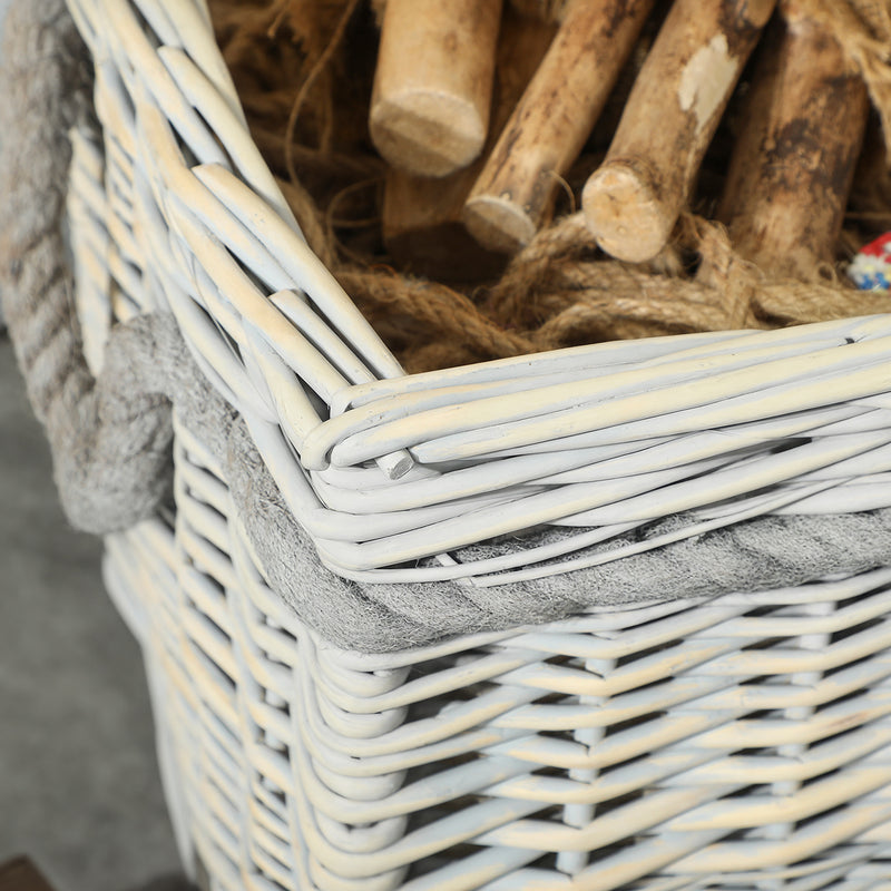 Set of 3 Round Log Baskets with Lining and Rope Handles for Fireside Storage