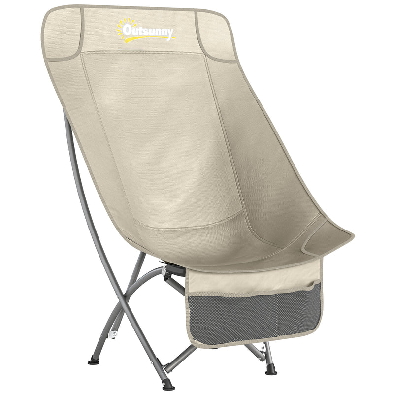 Folding Camping Chair with Instant Setup and Side Pocket for Outdoor Comfort Khaki Grey