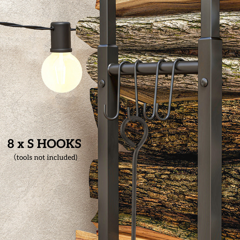 Black Retractable Firewood Log Rack Set of 2 With Hooks for Indoor Outdoor Use by Outsunny