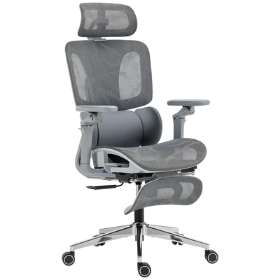 Ergonomic High Back Mesh Office Chair With Lumbar Support For Home Desk Use Grey AOSOM
