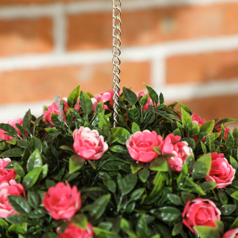 Set of 2 Pink Artificial Topiary Rose Balls 28cm UV Protected for Indoor Outdoor Decor by HOMCOM