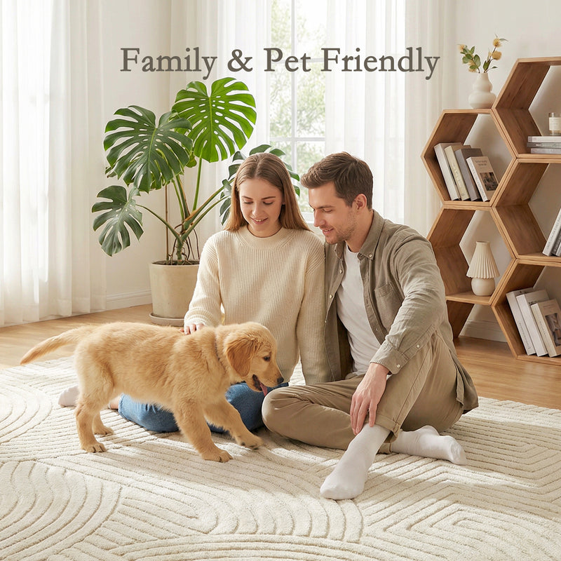 Living Room Rug with Thick Soft Pile and Slip Resistant Backing Cream AOSOM