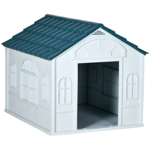 Large Weatherproof Plastic Dog House for Indoor and Outdoor Use for Large Dogs White Blue