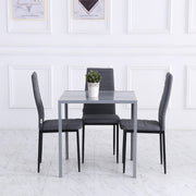 Grey Glass Top Square Dining Table for 2 to 4 People with Metal Legs for Dining Room