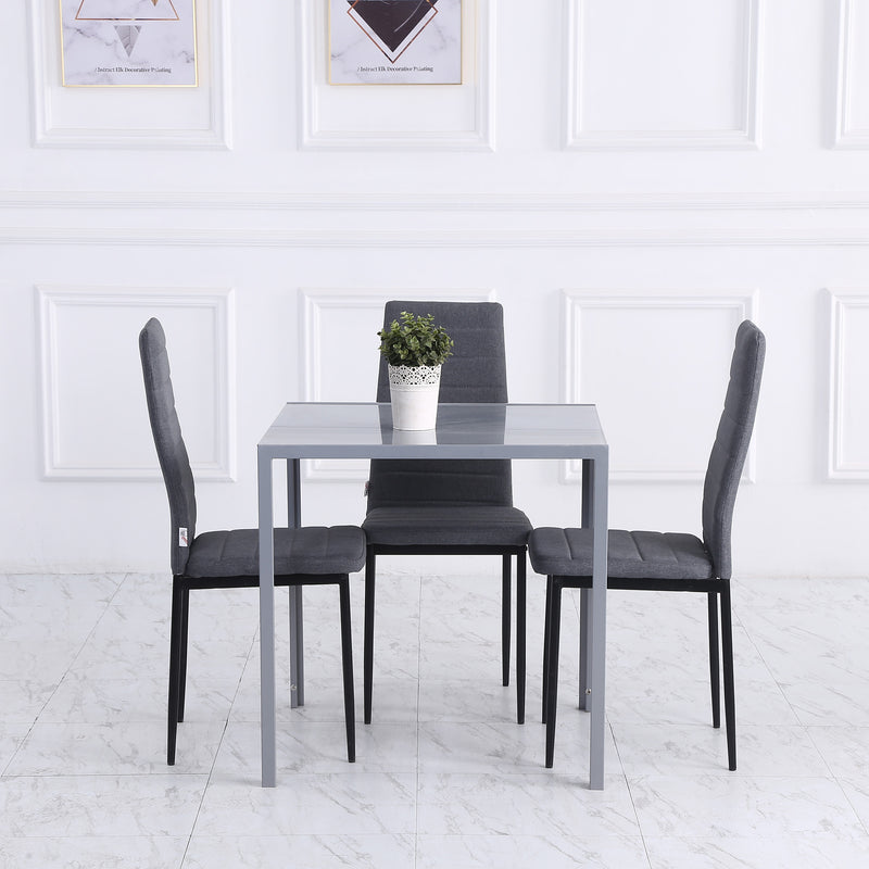 Grey Glass Top Square Dining Table for 2 to 4 People with Metal Legs for Dining Room