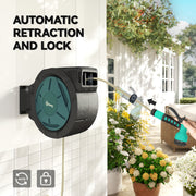 Wall Mounted Retractable Garden Hose Reel With Auto Rewind And Spray Nozzle Black Outsunny