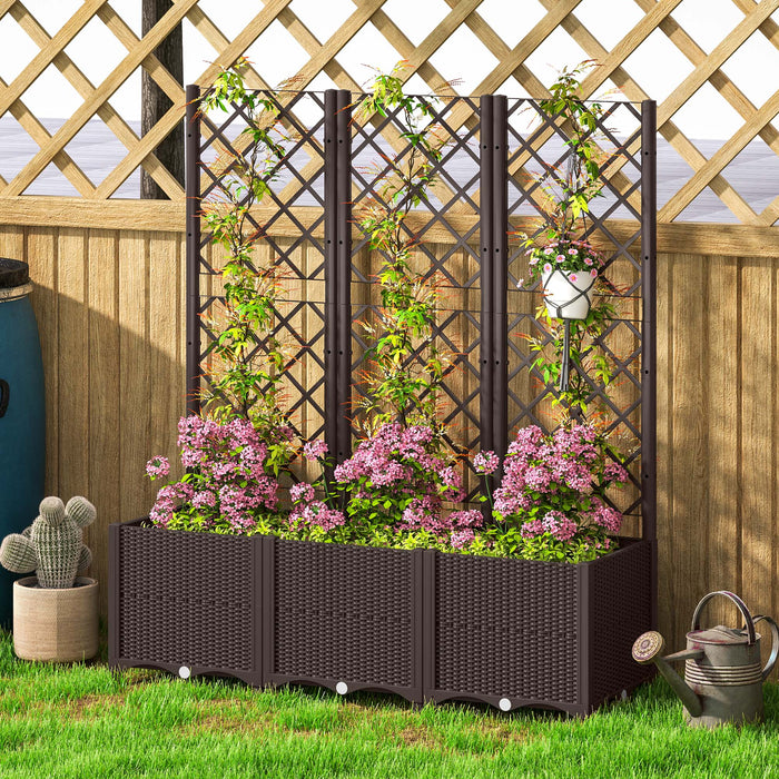 Brown Raised Garden Bed with Trellis and Drainage for Climbing Plants and Vegetables by Outsunny