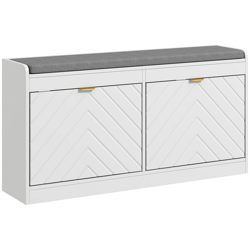 Shoe Storage Bench with Padded Seat and Flip Drawers for Hallway Organising White