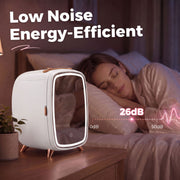 Low noise panel showing a 26 dB reading with the fridge on a bedside table