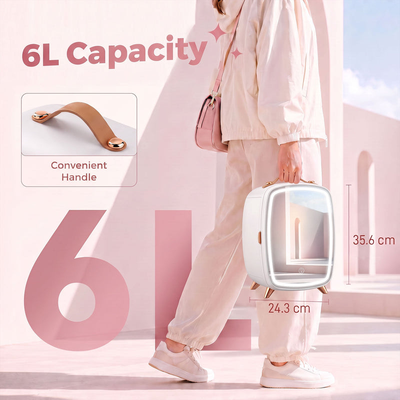 6L capacity panel showing the padded carry handle and the 35.6 by 24.3 cm size