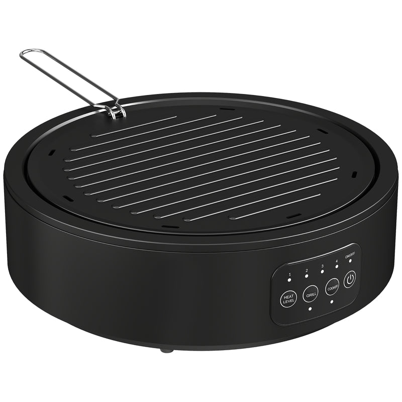 Electric Ceramic Hob with Grill Plate for All Pots 4 Heat Levels Portable 36cm Black AOSOM