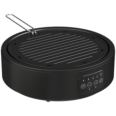 Electric Ceramic Hob with Grill Plate for All Pots 4 Heat Levels Portable 36cm Black AOSOM