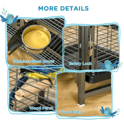 Portable Parrot Travel Cage with Metal Handle Ideal for Trips and Vet Visits, Grey