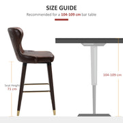 Set of 2 PU Leather Bar Stools with Backrest for Kitchen Counter Height Seating Brown