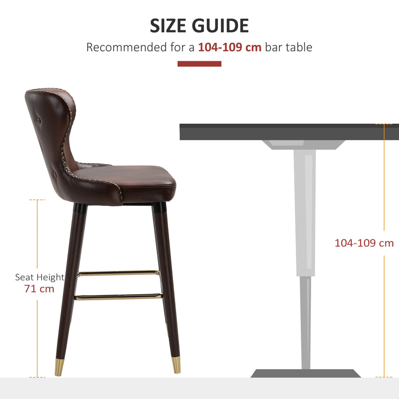 Set of 2 PU Leather Bar Stools with Backrest for Kitchen Counter Height Seating Brown
