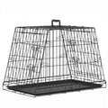 Black slanted folding dog crate with a pull-out floor tray on a white background
