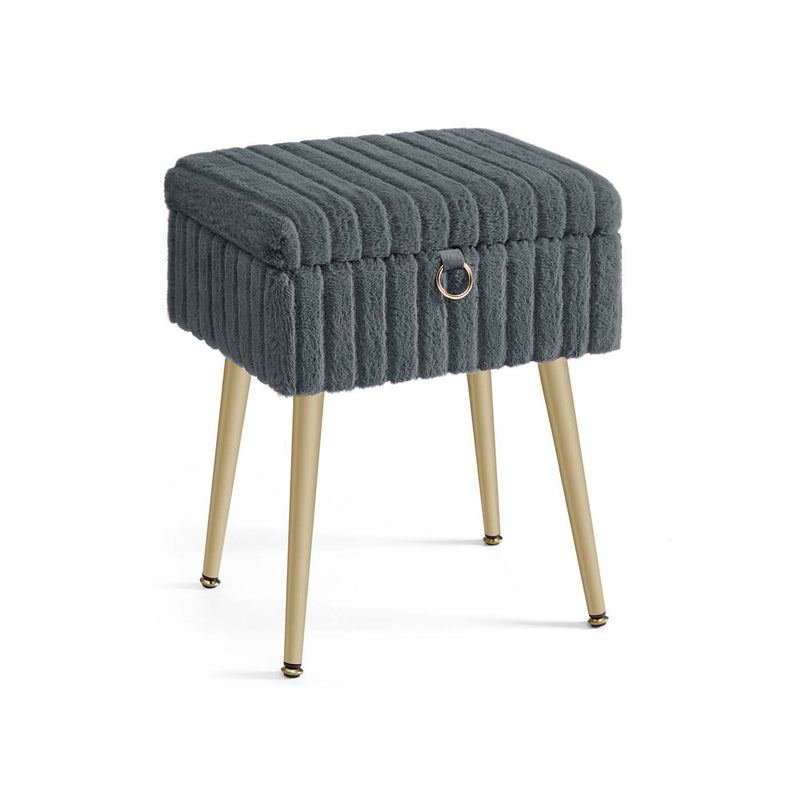 Songmics slate grey plush vanity stool with gold metal legs, angled studio shot