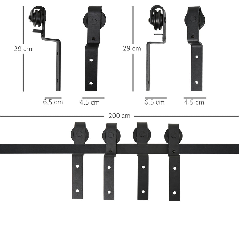 Dimension diagram showing the 200 cm track with hanger straps measuring 29 cm tall
