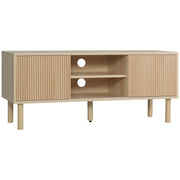 Homcom oak wood-effect TV cabinet stand with two sliding doors and open middle shelf