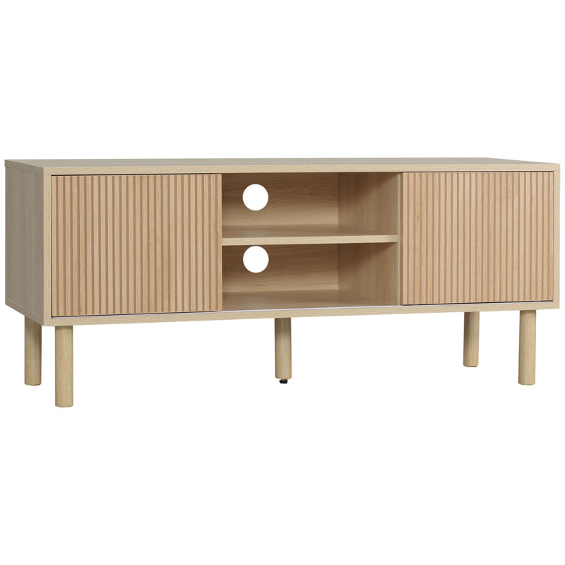 Homcom oak wood-effect TV cabinet stand with two sliding doors and open middle shelf