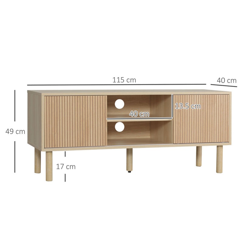 Dimensions diagram for the TV cabinet stand showing 115 cm width, 40 cm depth and 49 cm height