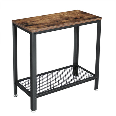Vasagle slim 2 tier side table, rustic brown and black, full view