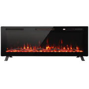 Black 127 cm slim electric fire with orange flames on two feet, white background