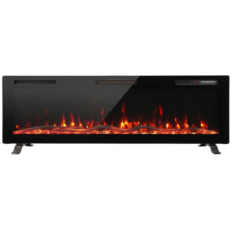 Black slim electric fire with red flames standing on two feet