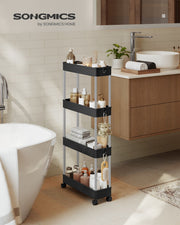 Songmics branded lifestyle photo of the black slim storage trolley