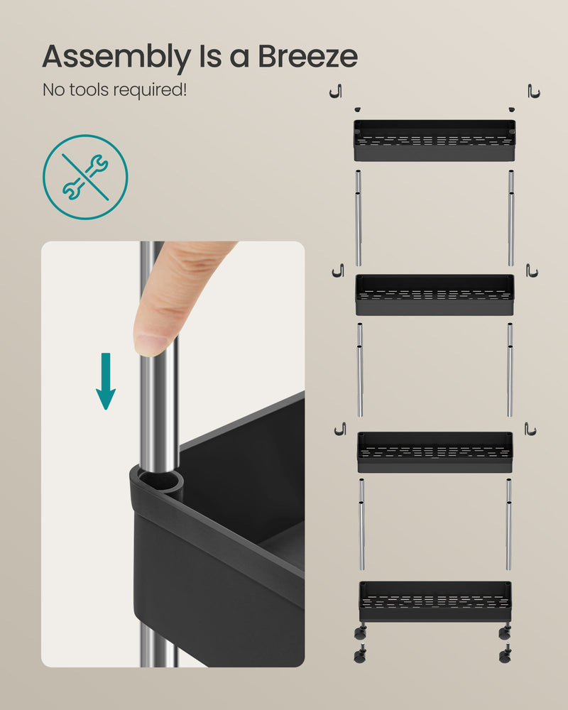Close-up of the 6 included hooks clipped onto the trolley's side rail