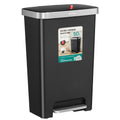 Black slim 50L pedal kitchen bin with a silver-tone lid trim and foot pedal