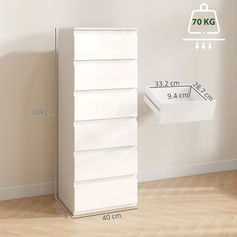 Dimensions of the chest of drawers at 109 cm high and 40 cm wide with the drawer interior and 70 kg capacity