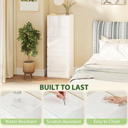 Chest of drawers beside a bed with water-resistant, scratch-resistant and easy-to-clean finish close-ups