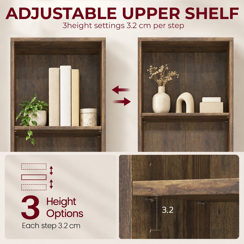 Adjustable upper shelf graphic showing 3 height settings with 3.2 cm between each step