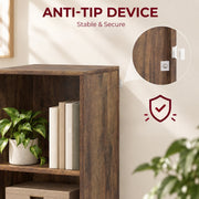 Anti-tip device close-up showing the wall fixing on the side of the bookcase