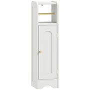HOMCOM slim white bathroom storage cabinet, studio view showing arched door and gold-tone knob