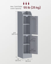 Dimensions diagram of the slim bathroom cabinet showing 80 cm height, 18 cm width, 20 cm depth and 25 kg static load